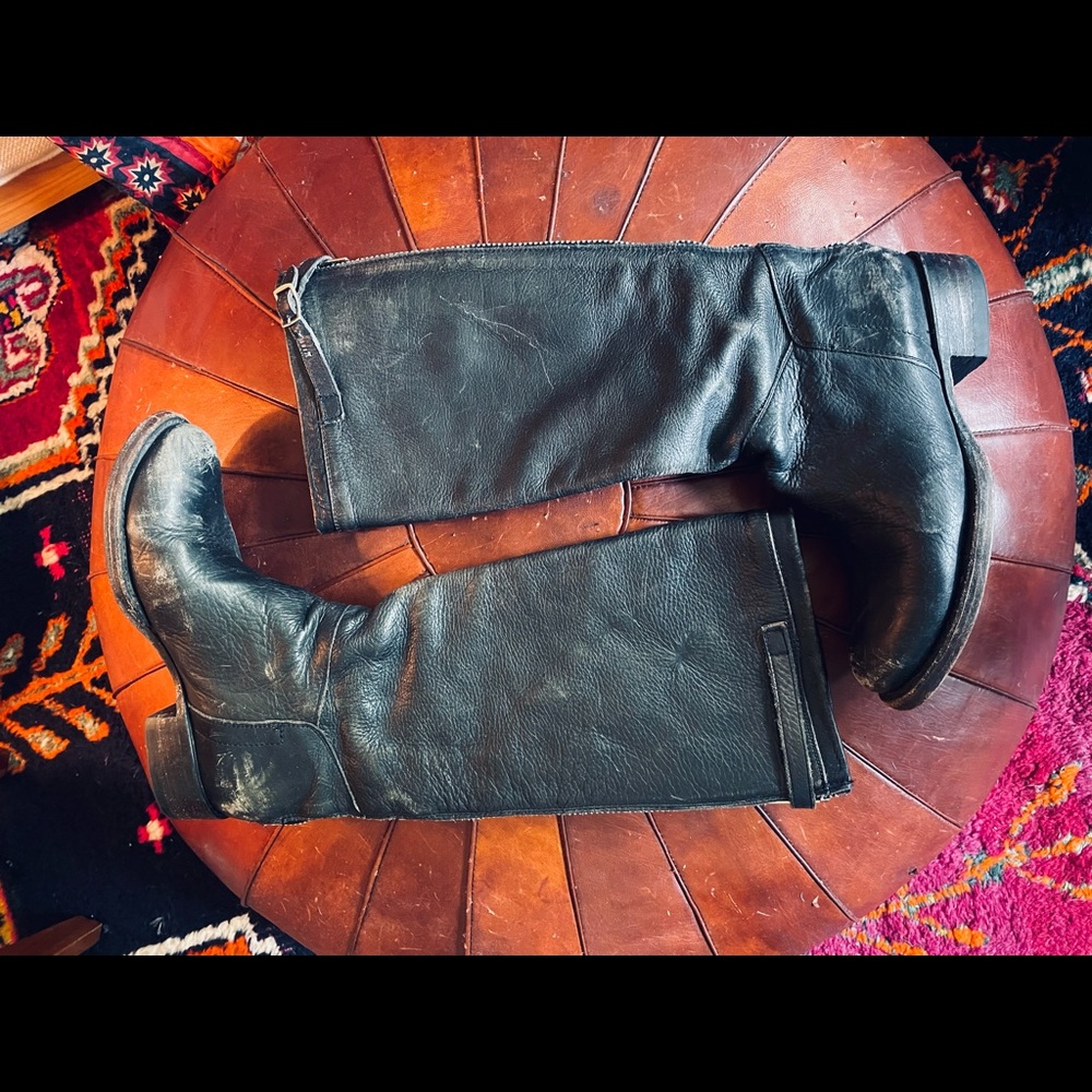 Ash Distressed Leather Riding Boots Back Zip 8 Gem